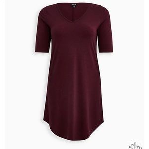 RED V-NECK JERSEY T-SHIRT DRESS